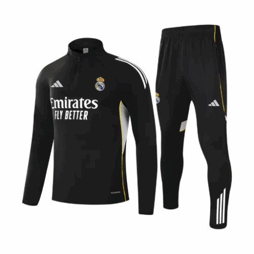 Real Madrid 1/4 Zip Tracksuit 2025/26 Kids Black
