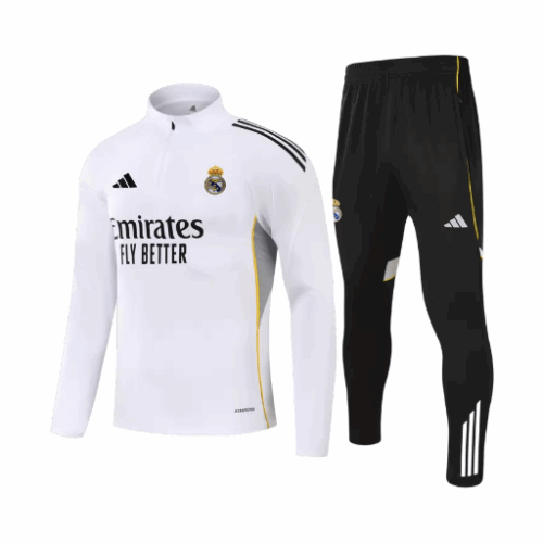 Real Madrid 1/4 Zip Tracksuit 2025/26 Kids White