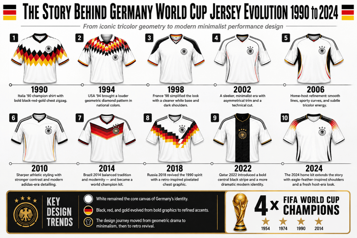 L'histoire derrière l'Allemagne Coupe du monde Jersey Evolution 1990 à 2024