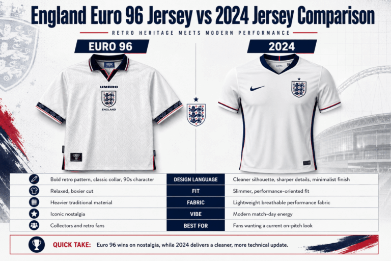 England Euro 96 Jersey vs 2024 Jersey Comparison