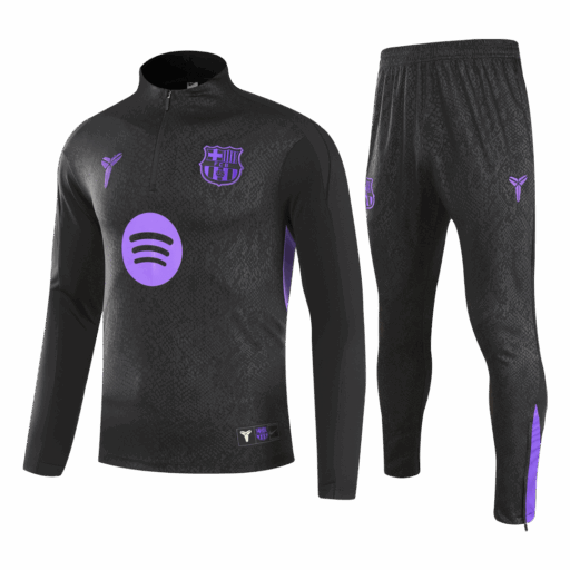 Images: Barcelona 1 4 Zip Tracksuit 2025 26 Kids Black Front