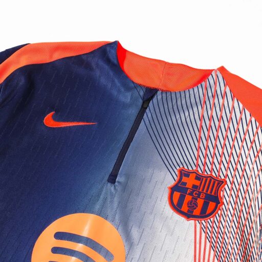 Barcelona 1 4 Zip Tracksuit 2025 26 Black Orange Sleeve