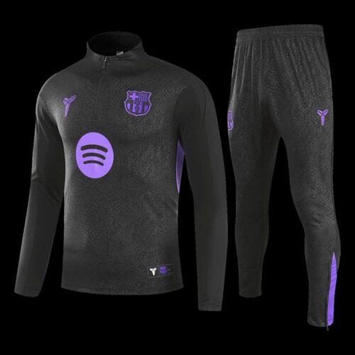 Images : Barcelona 1 4 Zip Tracksuit 2025 26 Enfants Front Noir