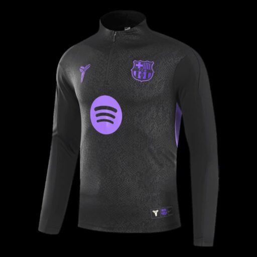 Barcelona 1 4 Zip Tracksuit 2025 26 Enfants Noir Gauche-Côté