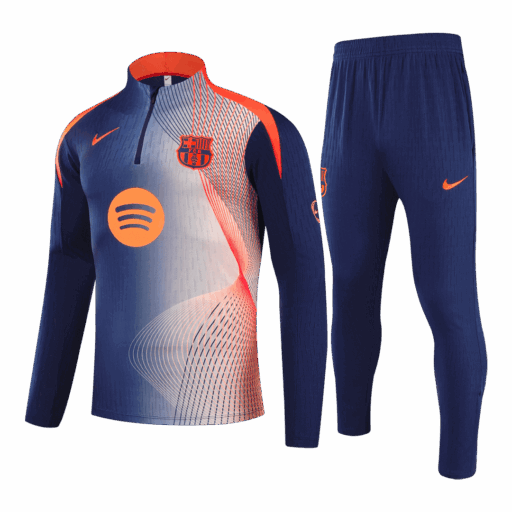 Barcelona 1 4 Zip Tracksuit 2025 26 Kids Black Orange Front