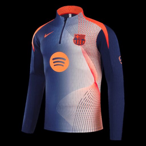 Barcelona 1 4 Zip Tracksuit 2025 26 Enfants Noir Orange Gauche
