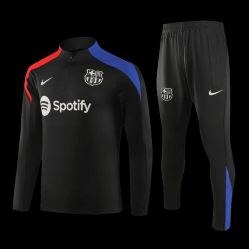 Barcelona 1 4 Zip Tracksuit Kids Black Front
