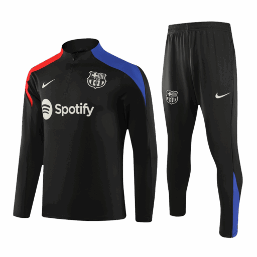 Barcelona 1 4 Zip Tracksuit Kids Black Front
