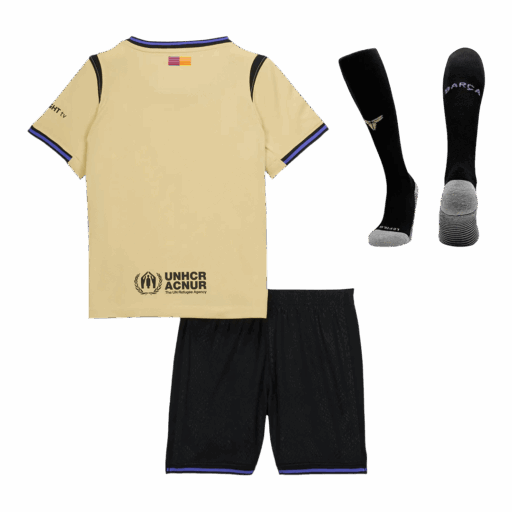 Barcelona Away Kids Soccer Jerseys Full Kit 2025 26 Back