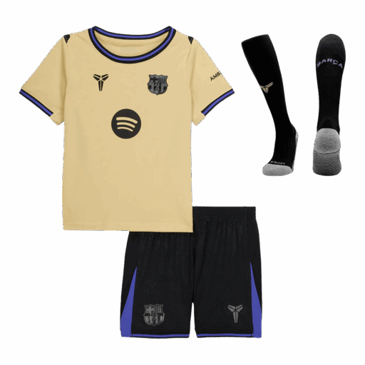 Barcelona Away Kids Soccer Jerseys Full Kit 2025 26 Front