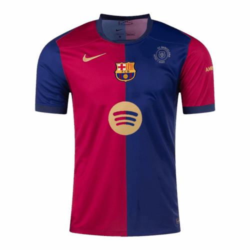 Barcelona Home Soccer Jersey 125th Anniversary Spotify Logo Without Text Front