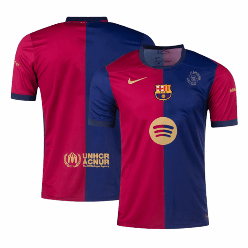 Barcelona Home Soccer Jersey 125th Anniversary Spotify Logo Without Text Left-Side