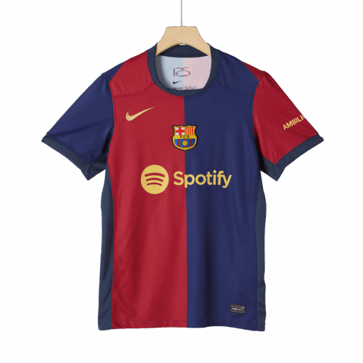 Camiseta de fútbol local del Barcelona en el lado derecho