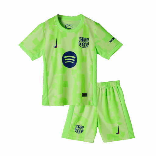 Barcelona Third Away Kids Soccer Maillots Kit UCL Spotify Logo Sans Texte Left-Side