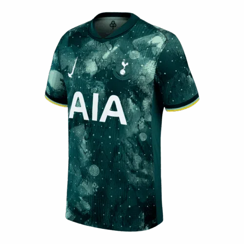 Frontal de la camiseta de fútbol versión jugador de tercera equipación visitante del Tottenham Hotspur