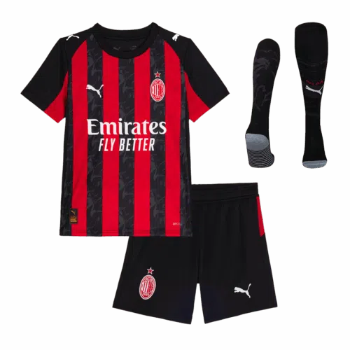 AC Milan Home Kids Soccer Jerseys Full Kit 2025 26 Front