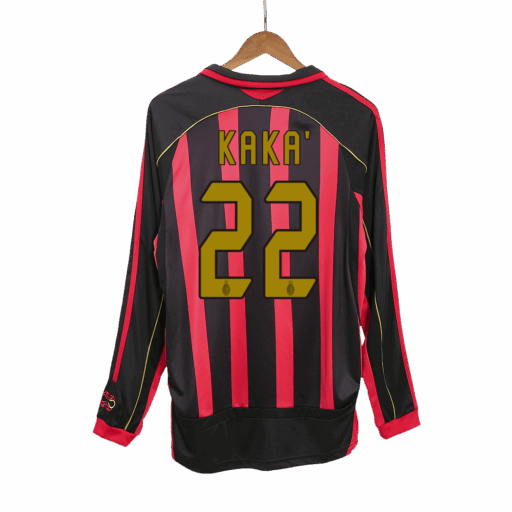 Retro Soccer Jersey KAKA 22 AC Milan Home Long Sleeve 2006 07 Left-Side