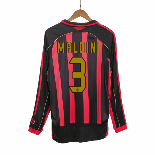 Maillot Retro Soccer MALDINI 3 AC Milan Accueil Manches Longues 2006 07 Gauche