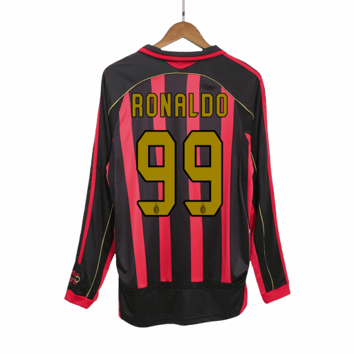 Retro Soccer Jersey RONALDO 99 AC Milan Home Long Sleeve 2006 07 Left-Side