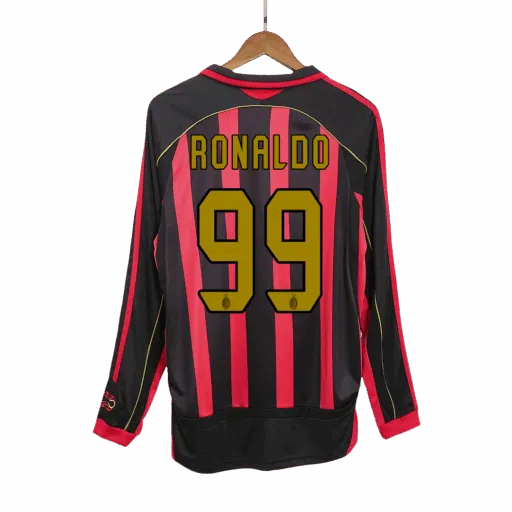 Retro Soccer Jersey RONALDO 99 AC Milan Home Long Sleeve 2006 07 Left-Side