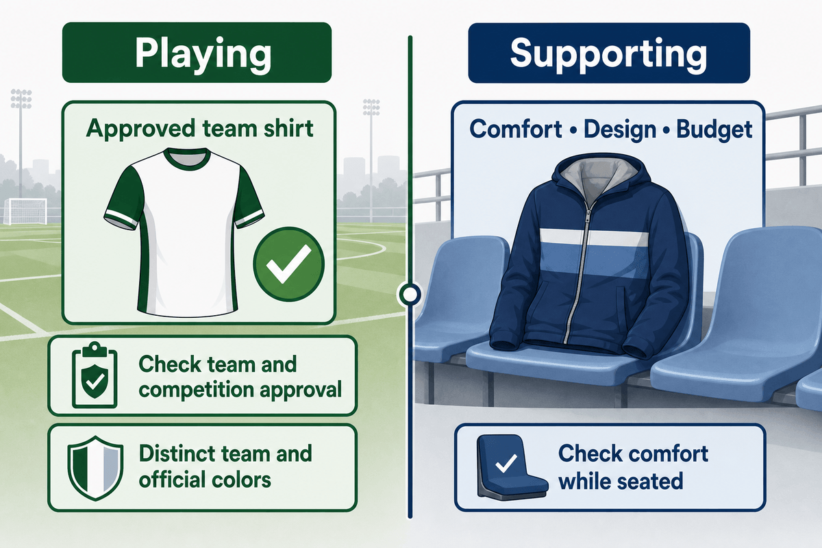 Les joueurs ont besoin de maillots d'équipe homologués ; les supporters peuvent choisir selon le confort, le design et le budget.
