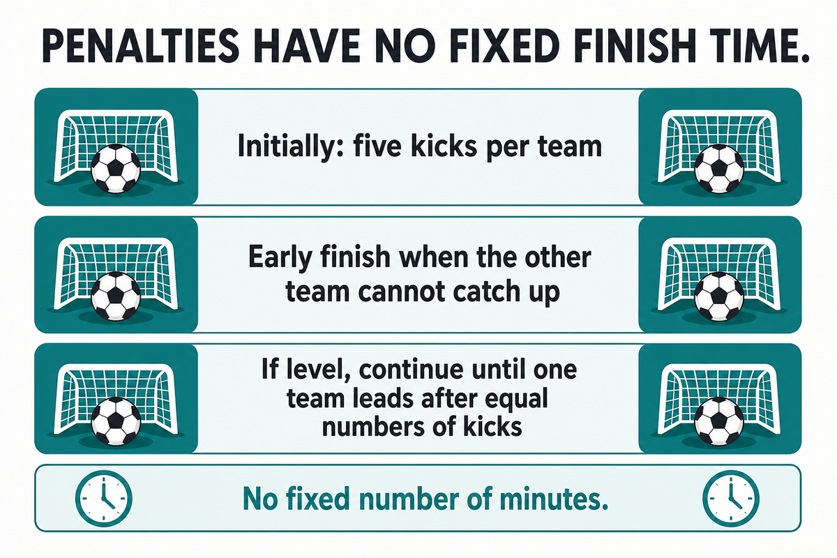 Shootouts can end early; level teams continue through equal numbers of kicks. IFAB Law 10.